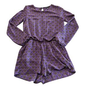 Lucca Couture Romper XS Colorful‎ Geometric Long Sleeve Open Back Boho Festival